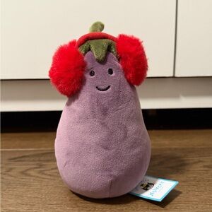 Jellycat Plush Eggplant Toy with Red Earmuffs